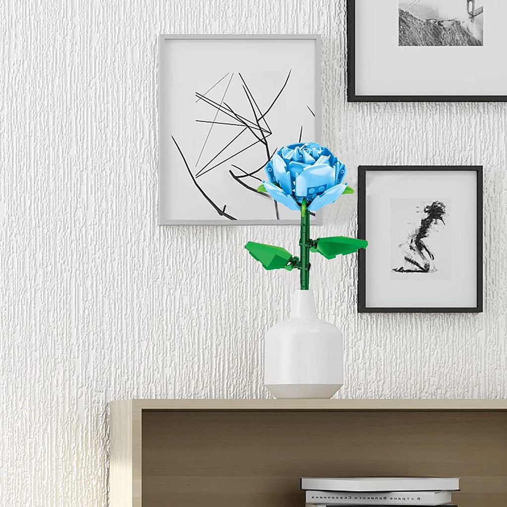 Bộ 64 Khối Đồ Chơi Lắp Ghép Hình Hoa Hồng Xanh Dương Sáng Tạo Phù Hợp Với Nam Và Nữ