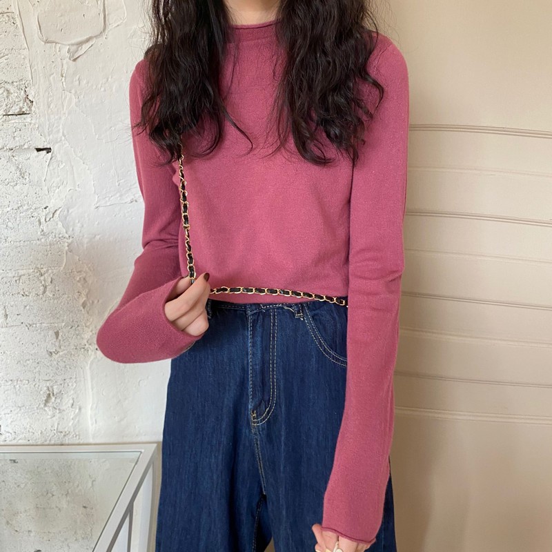 Áo sweater ZHELIHANGFEI tay dài cổ lọ dáng ôm thời trang xinh xắn cho nữ