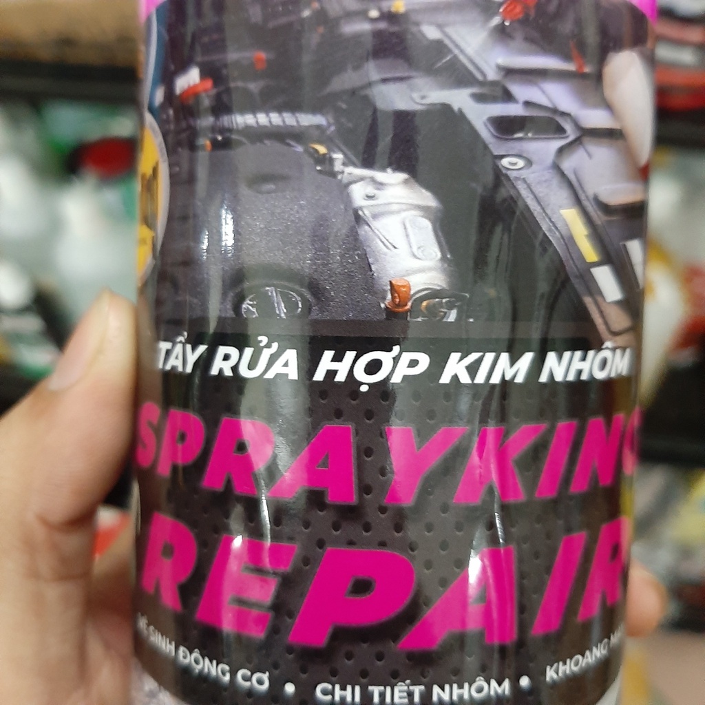 Tẩy rửa hợp kim nhôm, lóc máy, dàn chân SprayKing Repair 1 Lít kèm bàn chải 3D - Tặng vòi xịt đa năng