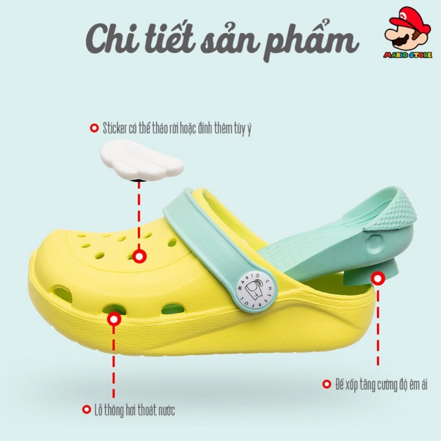 Dép sục cho bé MARIO sticker đáng yêu quai dép linh hoạt đế xốp mềm mại