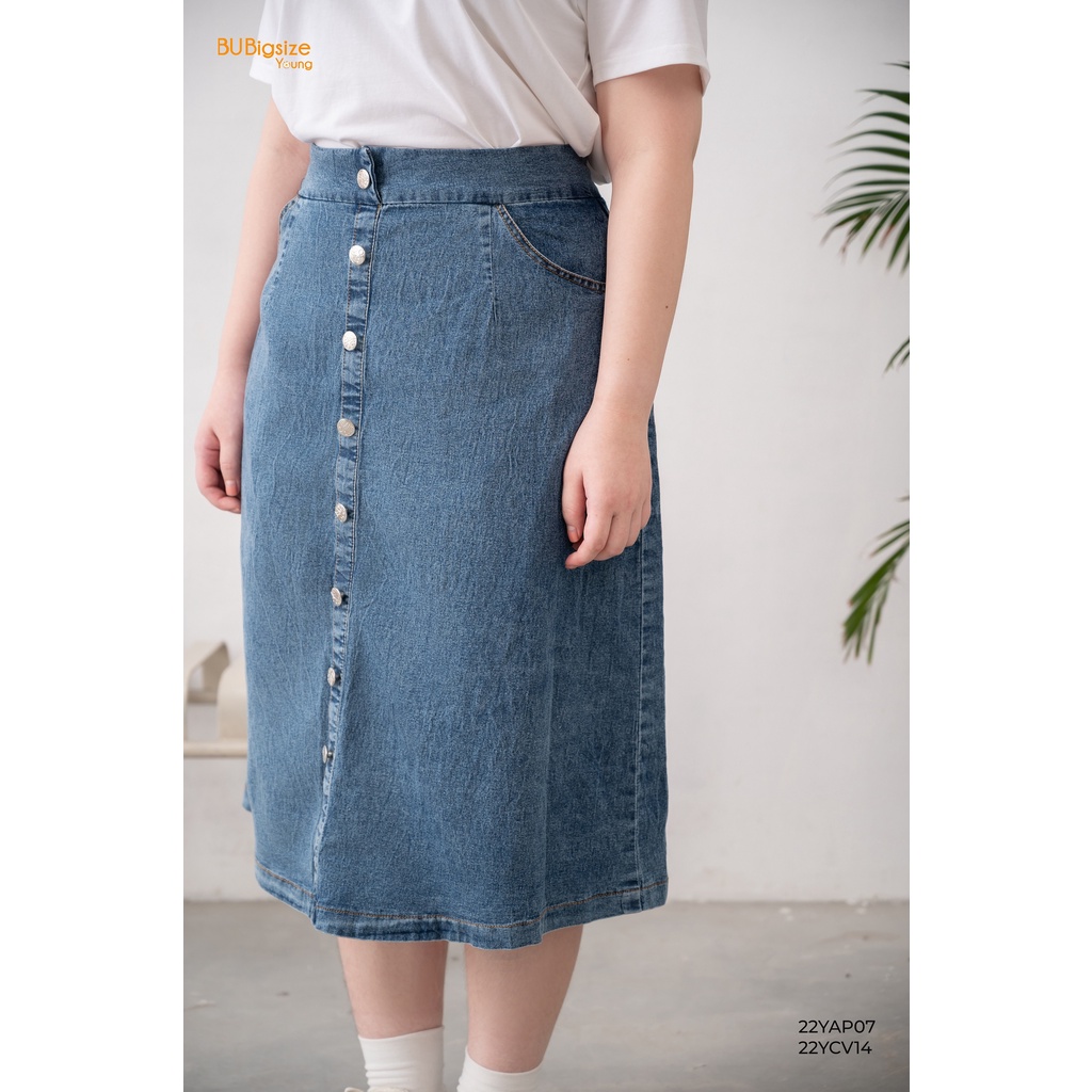 Chân váy jean dài túi cạnh cúc giữa BIGSIZE (55kg đến 95kg) - 22YCV14 - [BU Bigsize Young]