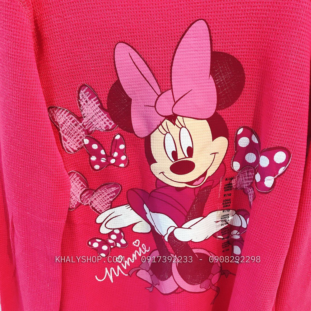 Áo tay dài trẻ em hình chuột Minnie Mouse màu hồng đậm size L cho bé gái 9,10 tuổi (Mỹ US-UK) - ATTDMK05