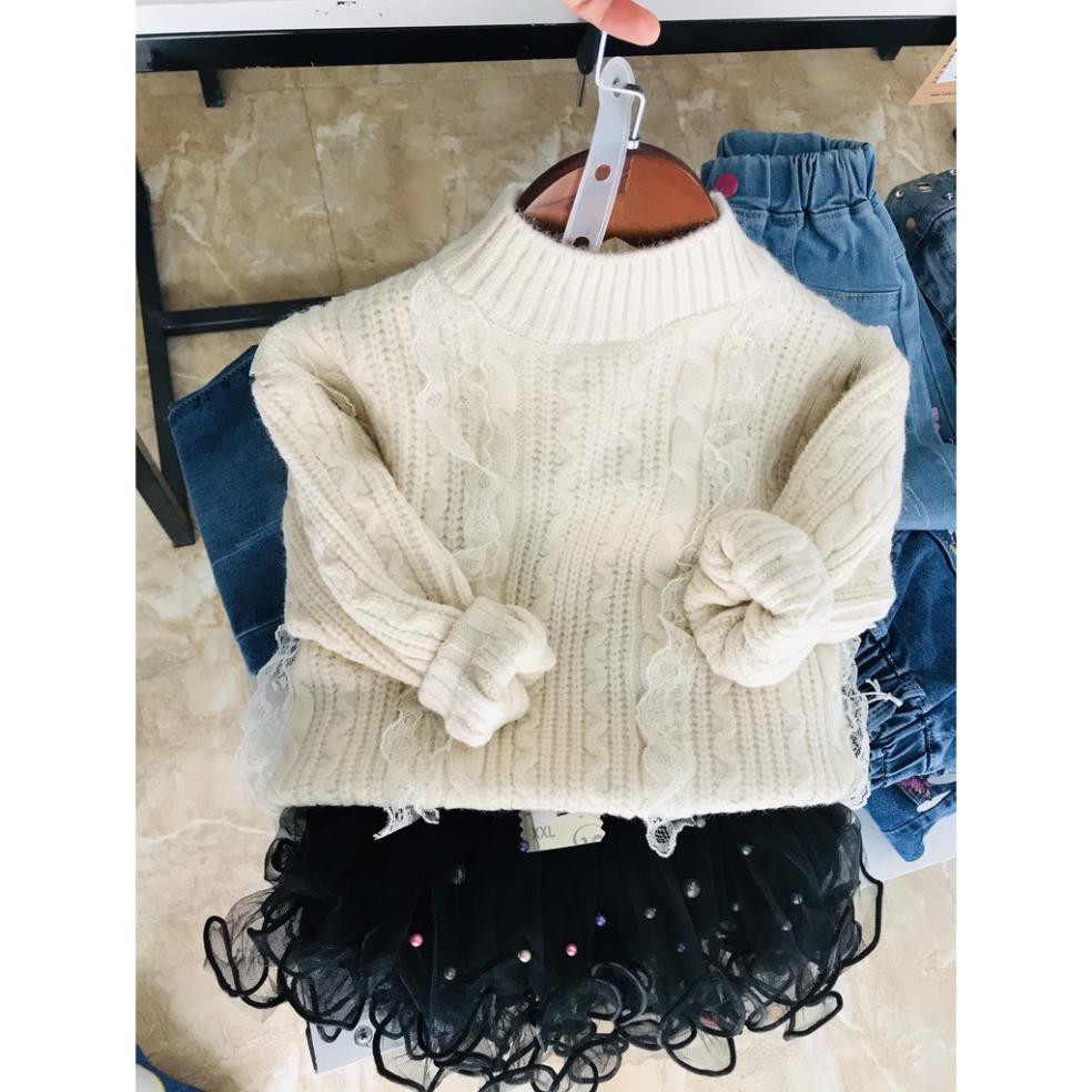 Áo len thừng màu kem  sữa phong cách hàn quốc dành cho bé gái