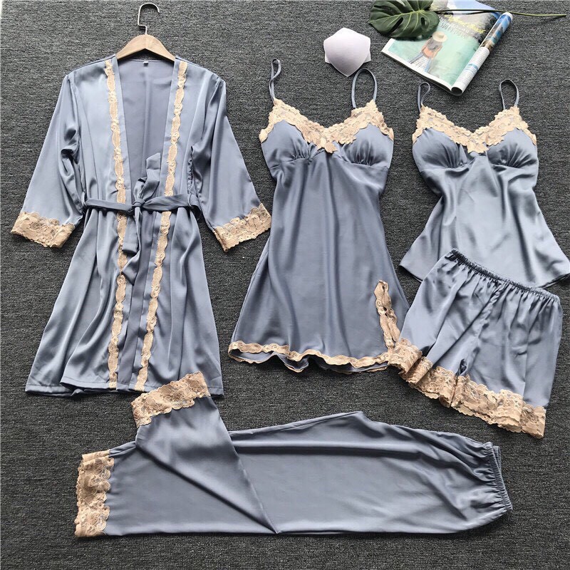 Set bộ ngủ lụa satin 5 in 1 nopi shop | BigBuy360 - bigbuy360.vn