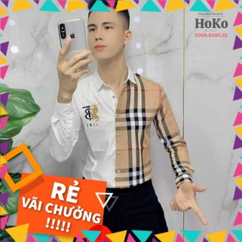 HOKO áo sơ mi burberry nam dài tay , Áo Sơ Mi Kẻ Nam Chất Liệu Lụa 3D Chống Nhăn !