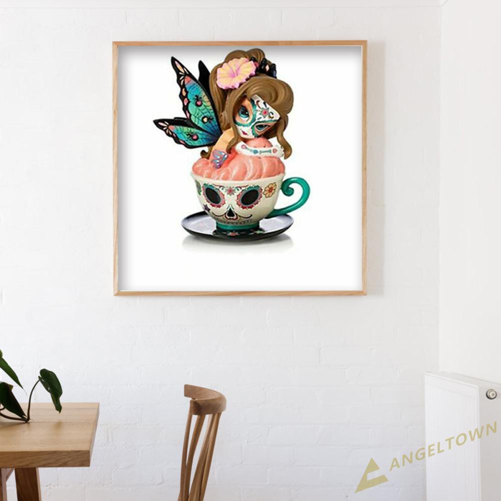 Not Full Embroidery DIY Big Eyes Doll in Teacup Printed Cross Stitch Crafts