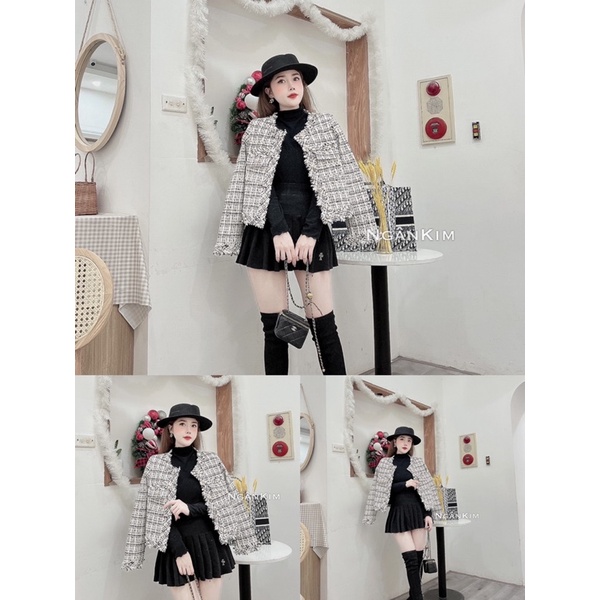Áo khoác dạ tweed túi ngực sz ml