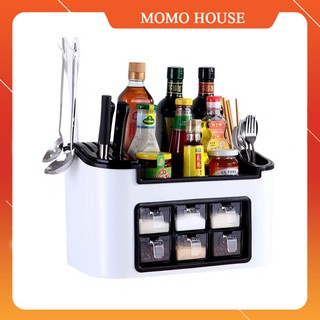 [Nội Địa Trung] Kệ Nhà Bếp 2 Tầng Đa Năng Kèm 6 Cốc Gia Vị Và Chỗ Cắm Dao