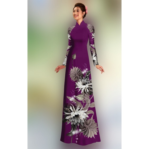 Vải áo dài Lụa Đông Hưng hoạ tiết Chrysanths