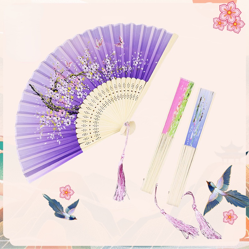 Quạt Xếp Cầm Tay Bằng Vải Lụa Phong Cách Trung Hoa Dành Cho Nữ