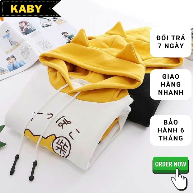 Áo khoác nữ nỉ màu trắng vàng in hình mèo cute KN1