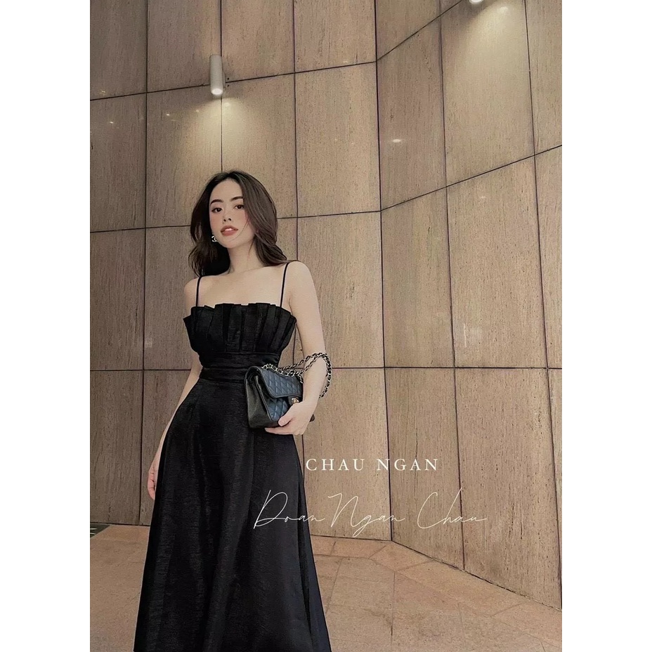 Đầm váy nữ 2 dây xếp li ngực ( có mút ) dáng thân dài 2 màu tôn dáng trẻ trung sang trọng thanh lịch siêu xinh