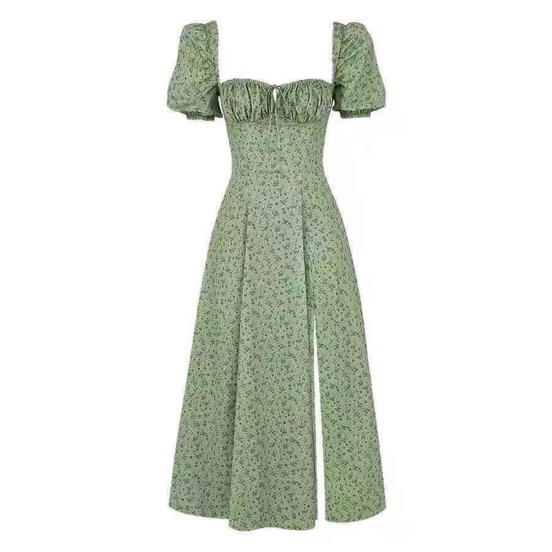 VÁY XANH RÚM NGỰC XẺ TÀ