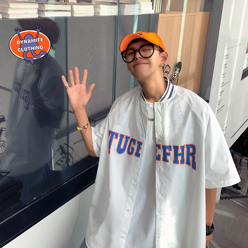 Áo Sơ Mi Tay Ngắn Cổ Bẻ In Chữ Phong Cách Hàn Quốc Thời Trang Mùa Hè Cho Nam