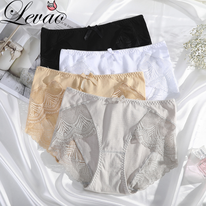 Quần lót LEVAO cotton eo trung màu đơn sắc thời trang thoải mái cho nữ