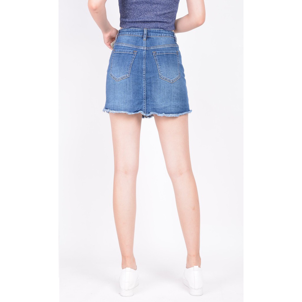 Chân váy jean nữ có quần bên trong đẹp lưng cao cạp cao xước nhẹ gân gấu tua rua hàng hiệu cao cấp mã 4160 VANIZEN