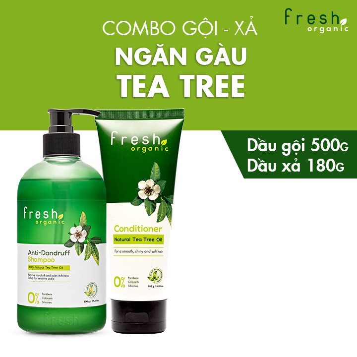 Combo Gội - Xả Fresh Organic Diệt Gàu Tea Tree 500g + 180g