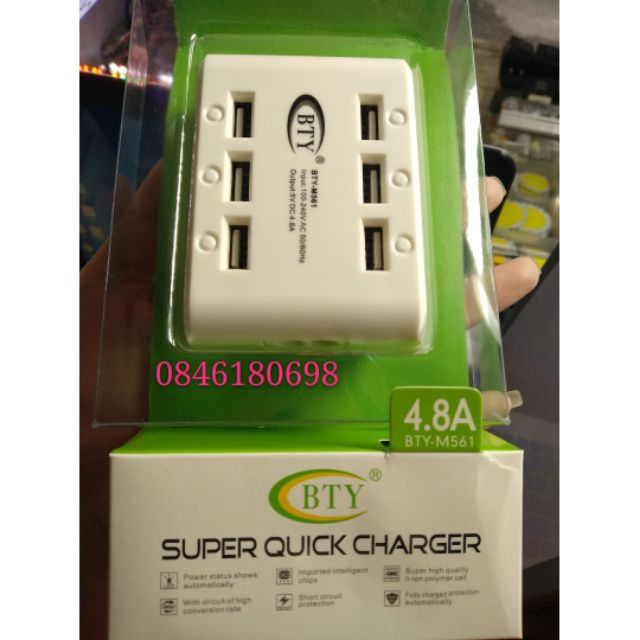 Ổ sạc có 6  đầu cắm usb 4,8A