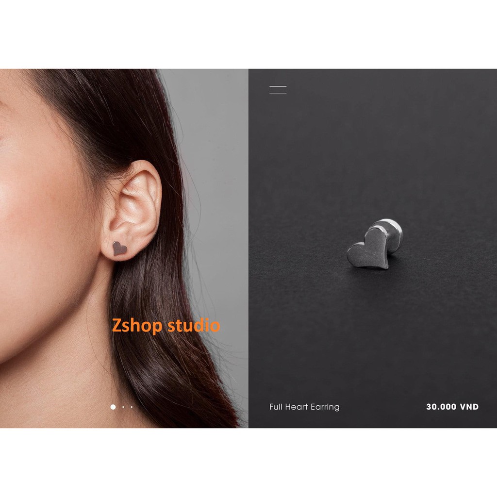 Khuyên titan thép trái tim xinh xắn mỏng sát (nút vặn dẹt) KTTV21