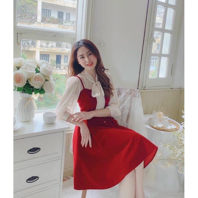 SET ÁO SƠMI NƠ YẾM ĐỎ