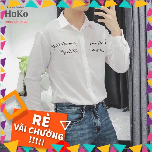 (Hàng Cao Cấp) Áo Sơ Mi Nam Hàn Quốc Phối Chữ, Áo Sơ Mi Đũi Nam Kiểu Dáng Thanh Lịch Trẻ Trung