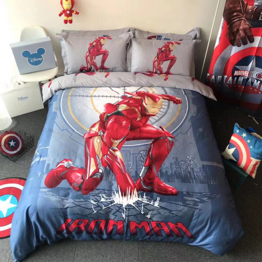 Bộ chăn ga siêu anh hùng Marvel Captain America, Iron man, Spider man 100% cotton cao cấp - Hàng xuất khẩu