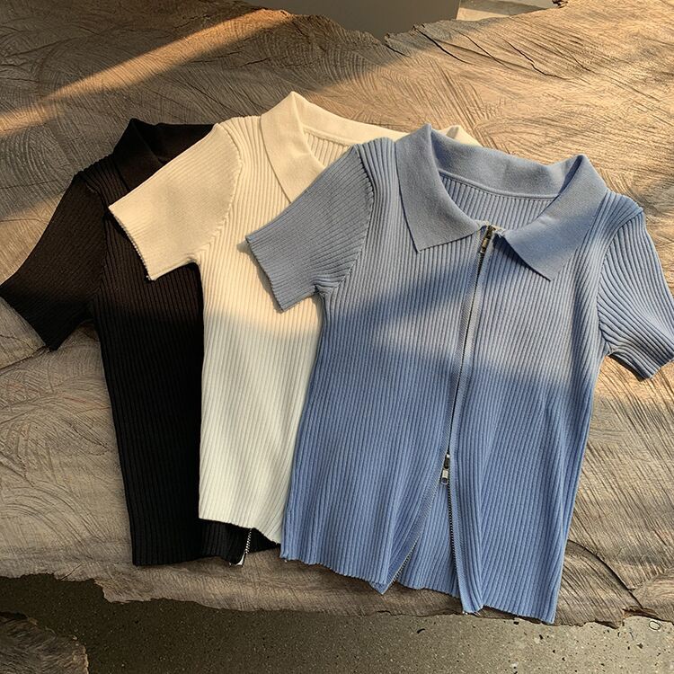 Áo thun nữ SUXI ngắn tay có khóa kéo thời trang