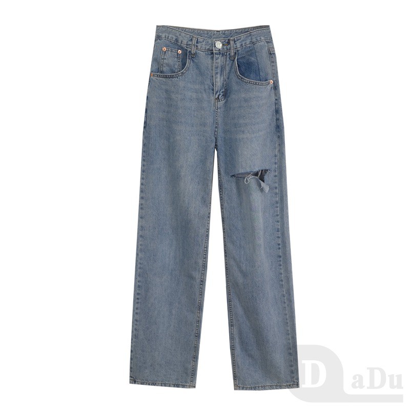 Quần Jeans Dài Phối Vết Rách Cá Tính Thời Trang Nữ