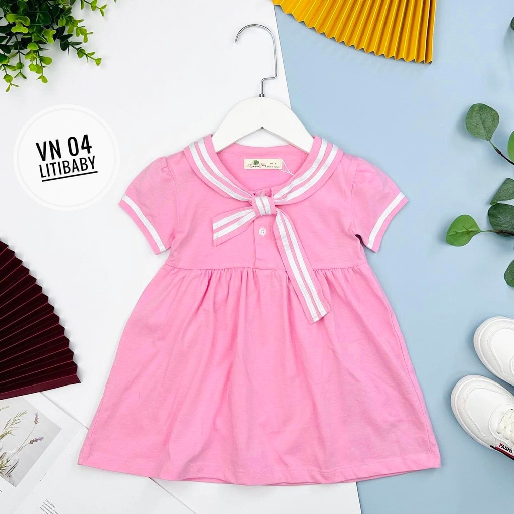 Váy cotton có cổ hải quân bé gái 1-12y . Chất liệu cotton vải dư mềm mịn, thấm hút mồ hôi, co giãn tốt