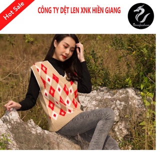 Áo len nữ họa tiết caro áo gile nữ dáng rộng