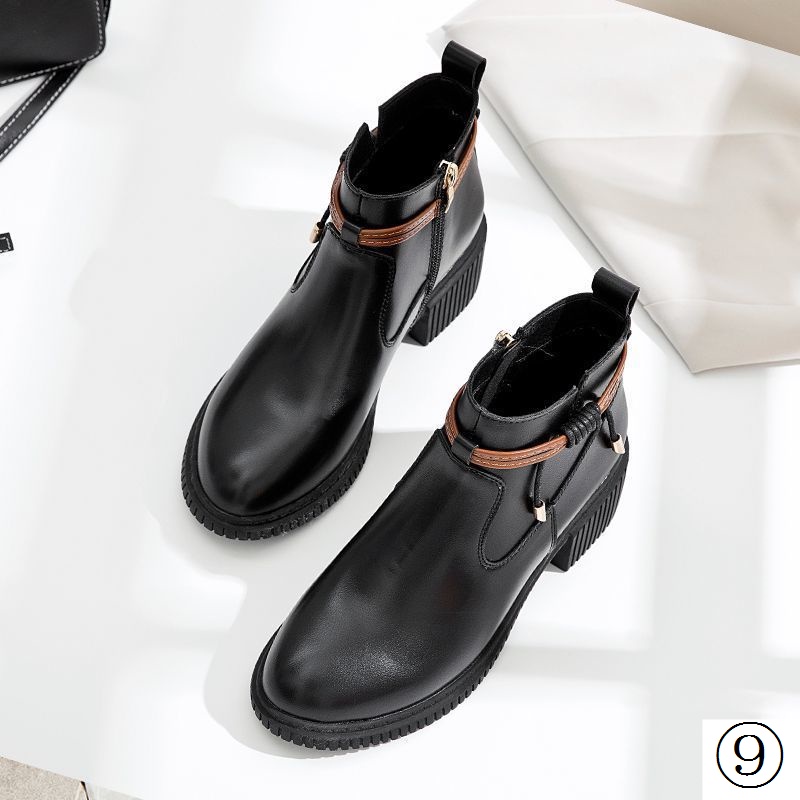 Giày Bốt Martin Da Mềm Phối Nhung Gót Dày Thời Trang Thu Đông 2021 Cho Nữ