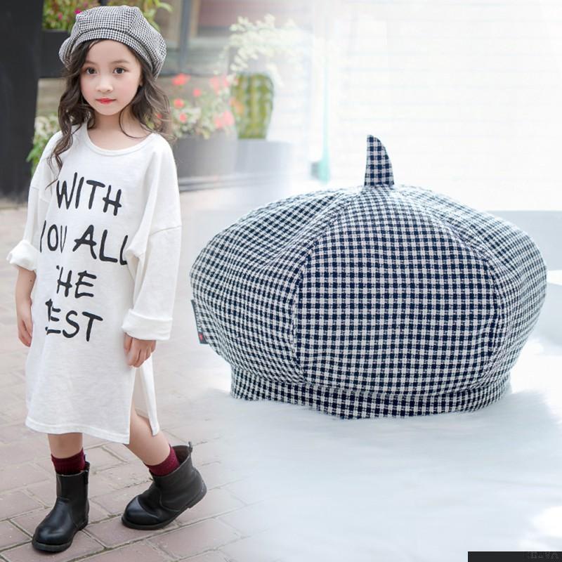 Mũ nồi họa sĩ sọc caro thời trang xuân thu cho bé gái