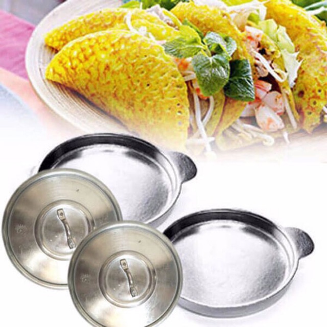 Bộ 2 Chảo Gang (15cm) Có Nắp Làm Bánh Xèo Quảng, Chiên Trứng, Bánh Rán Chống Bể