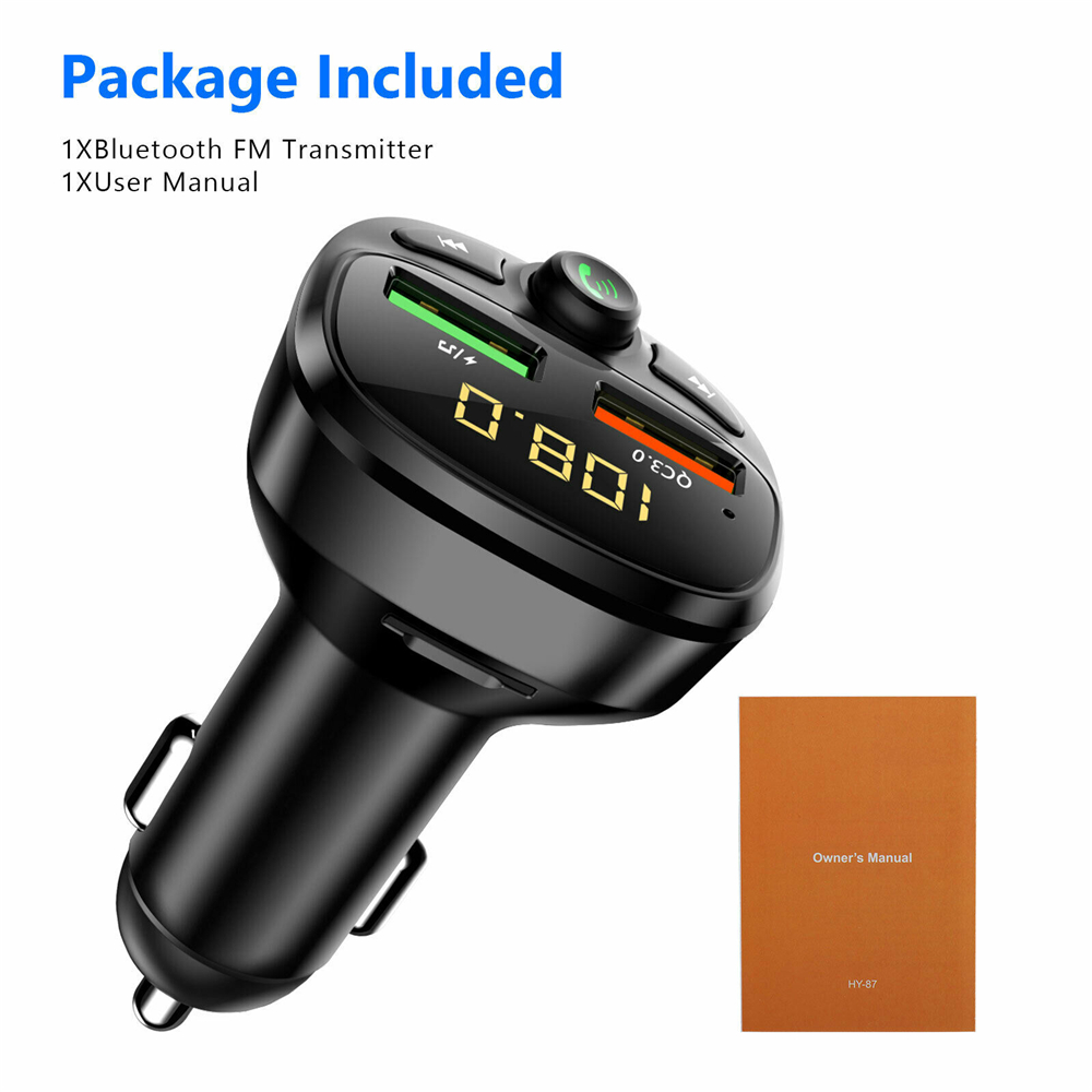 Bộ Sạc Nhanh Không Dây Bluetooth 2 Cổng Usb Qc 3.0 Thông Dụng Cho Xe Hơi