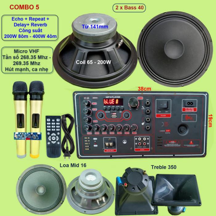 Mạch loa kéo 4 tấc đôi Reverb DSP chạy FET công suất 200W 8 ôm – 400W 4 ôm - VR Ngang