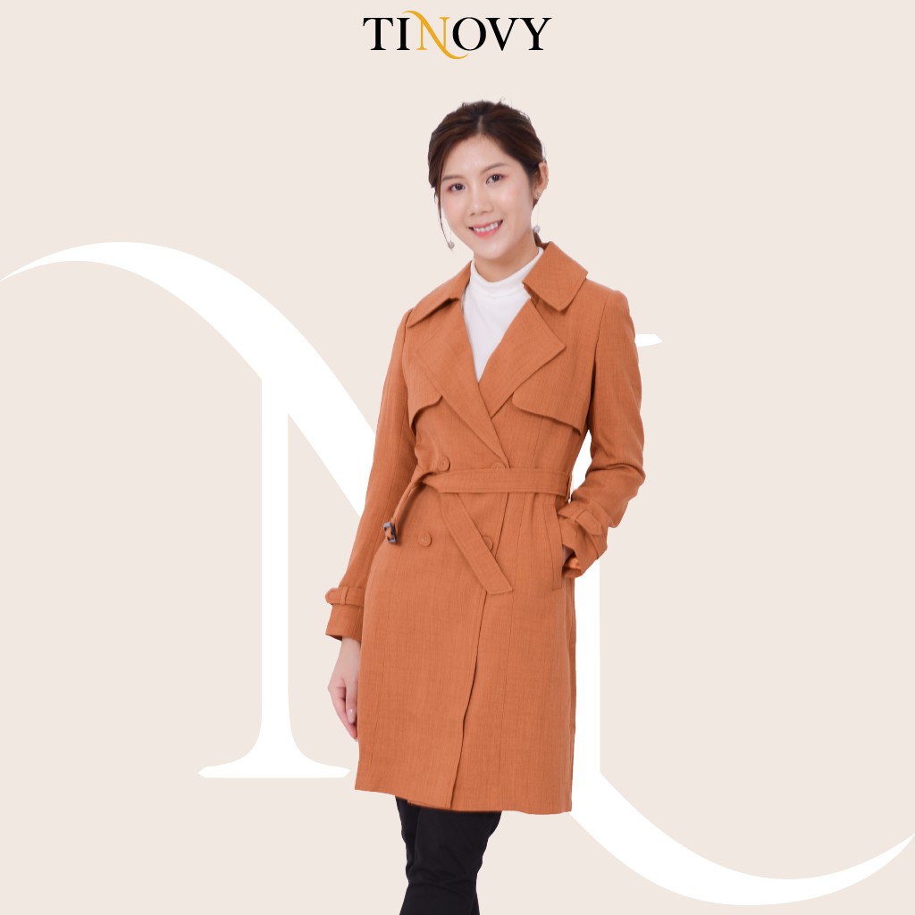 Áo Măng Tô Nữ TINOVY Dáng Dài Cổ Đức Cúp Ngực Có Đai Hiện Đại 1910-099