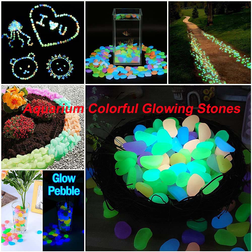 AQUARZOO 10/50/100 PCS Aquarium Colorful Glowing Stones, Fish Tank Glow Gravel, Glow in The Dark Aquarium Pebbles, Decorative Gravel Rocks, Glowing Pebbles Luminous Stones