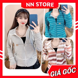 Áo khoác nữ có nón chất thun gân tăm mềm mát co giãn lên phom siêu ôm dáng phối sọc dễ thương TP116