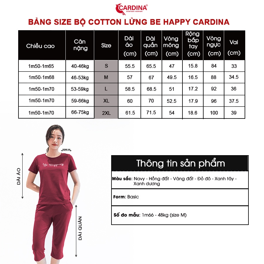 Đồ Bộ Nữ 𝐂𝐀𝐑𝐃𝐈𝐍𝐀 Chất Cotton Cao Cấp Áo Cộc Tay Quần Lửng Kiểu Dáng Trẻ Trung Năng Động 2CF07