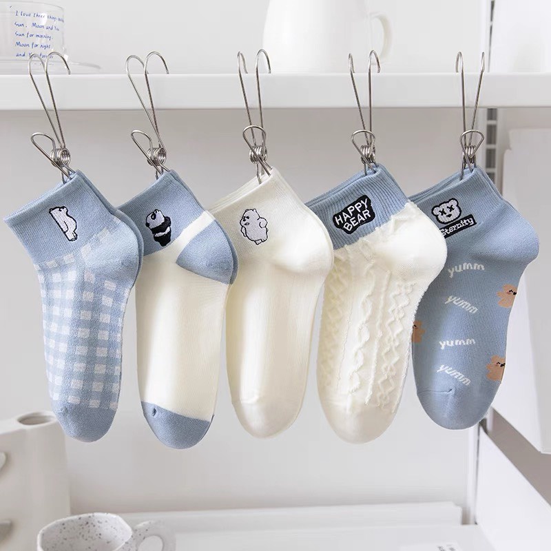 Tất nữ cổ ngắn họa tiết hình gấu happy bear dễ thương, phong cách trẻ trung, chất liệu co dãn, thấm hút mồ hôi