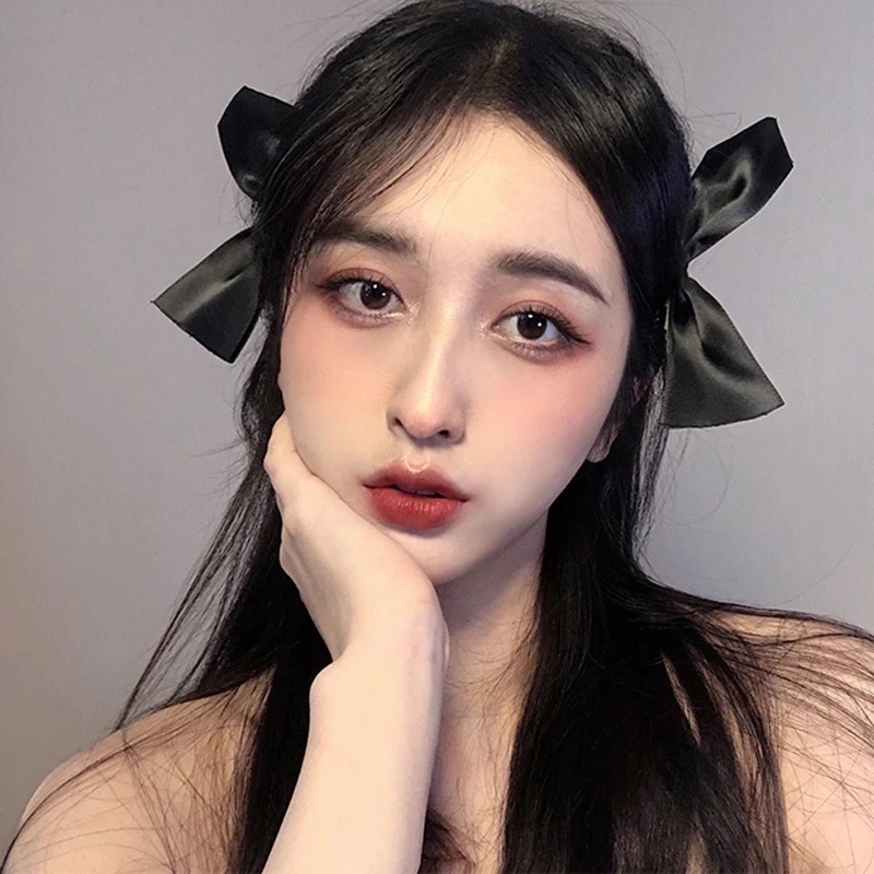 Set 2 Kẹp Tóc Nơ Ruy Băng Đen Trắng Phong Cách Vintage