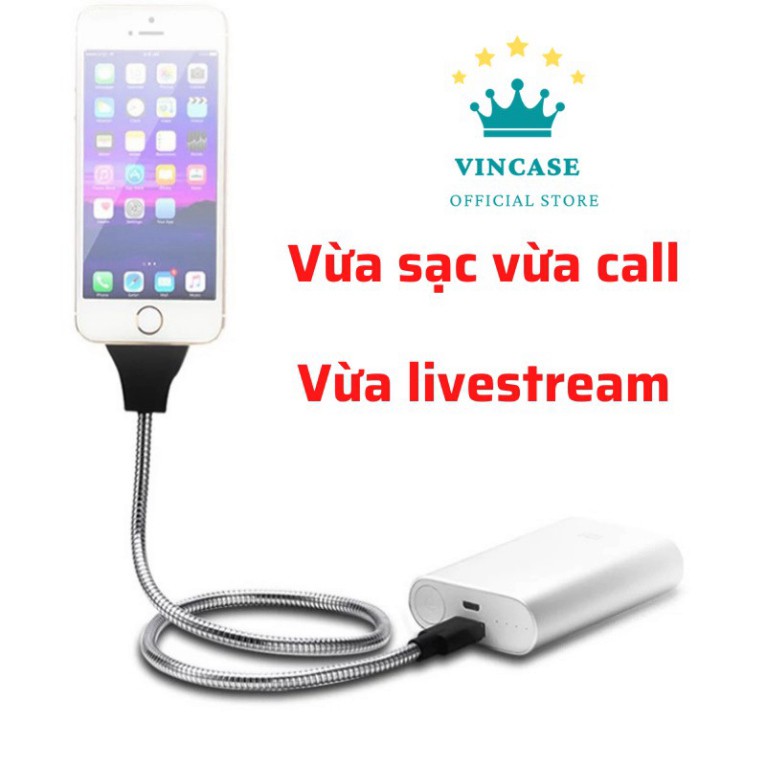 Cáp Sạc Iphone Kiêm Gía Đỡ Điện Thoại Vừa Sạc Vừa Gọi,Vừa Livestream Được Làm Bẳng Thép Không Rỉ-Vincase