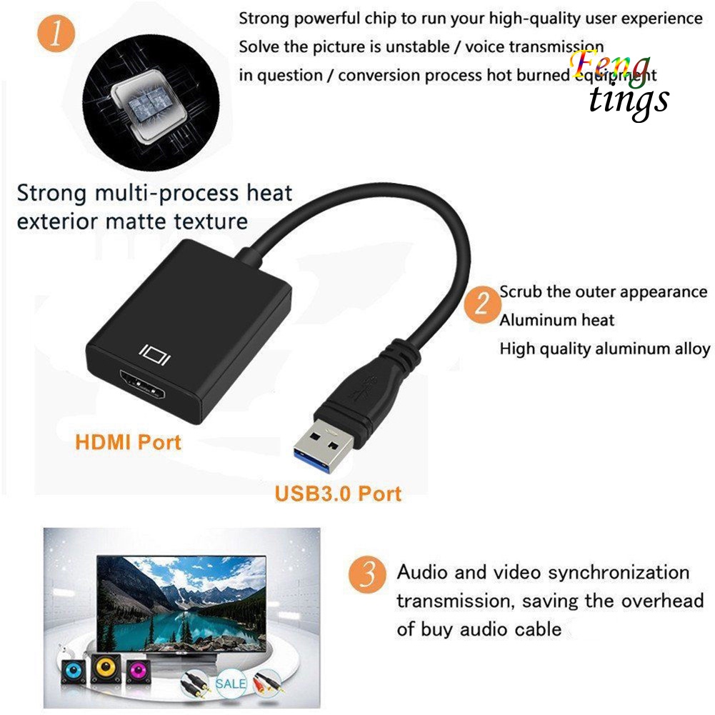 Cáp Chuyển Đổi Âm Thanh / Hình Ảnh Từ USB 3.0 Sang HDMI Cho Windows 7 / 8 / 10 PC 1080P