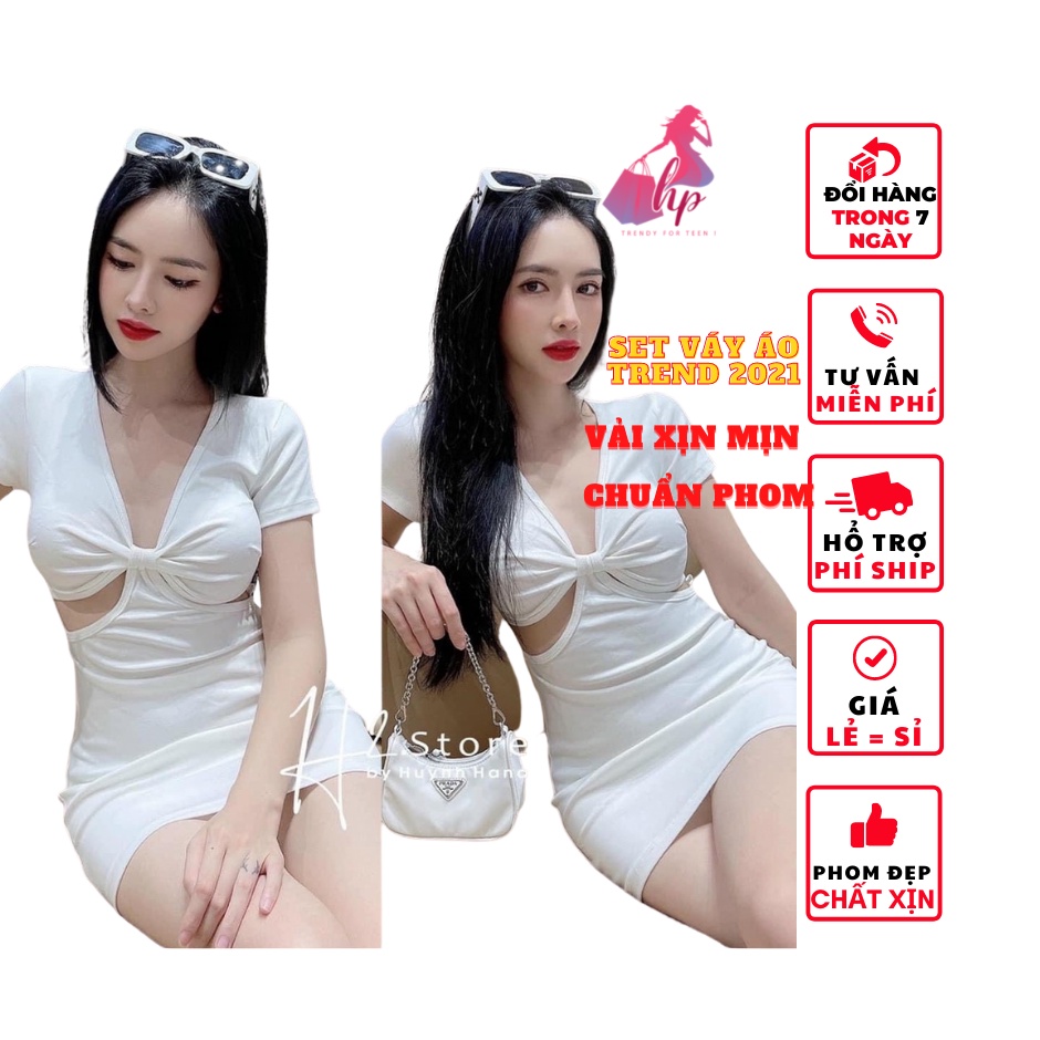 Váy đầm ôm body nữ khoét eo cổ V tay ngắn thời trang 2021 phong cách sexy dễ thương -VD02...