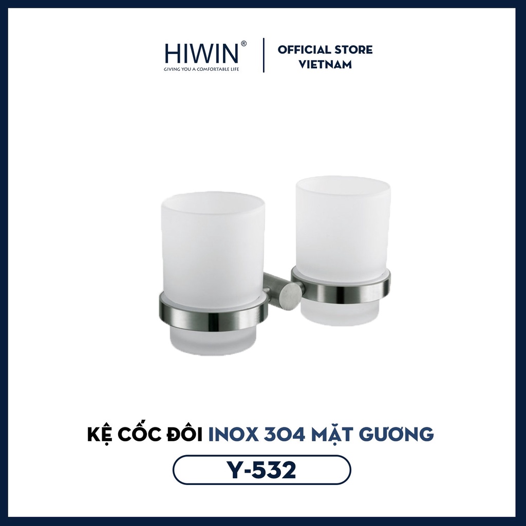 Kệ cốc đôi inox 304 mặt gương Hiwin Y-532 kích thước 180x80x50mm