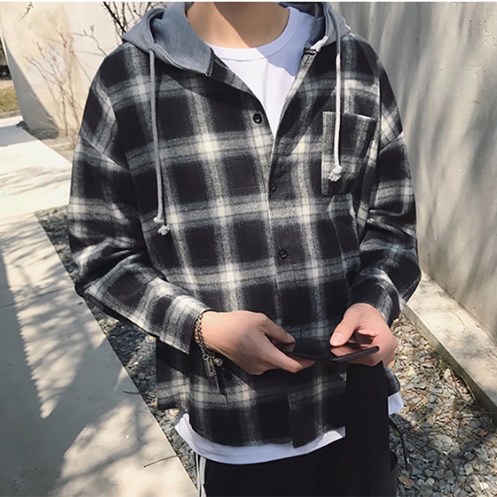 áo khoác caro kèm nón hot nhất (màu đen) - J001/5 | BigBuy360 - bigbuy360.vn