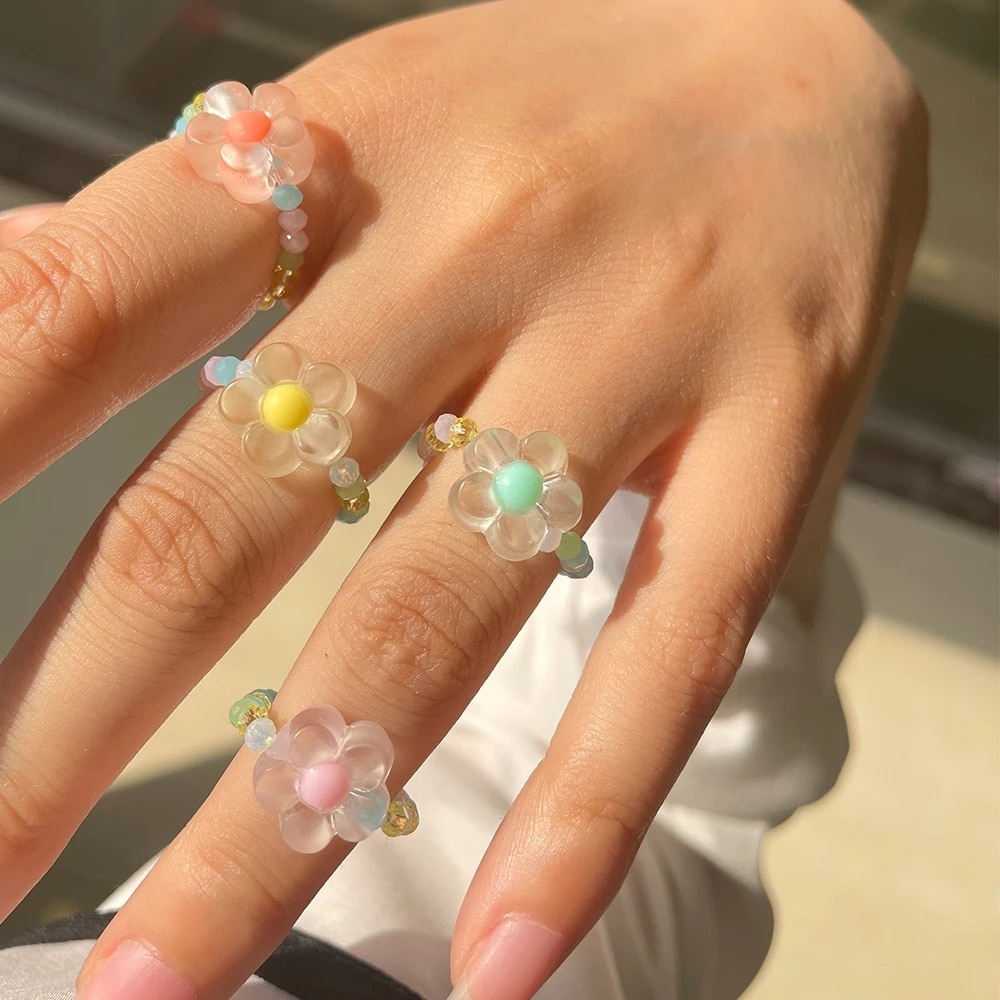 Bộ 30/60 hạt nhựa trong suốt hình hoa dùng làm trang sức thủ công