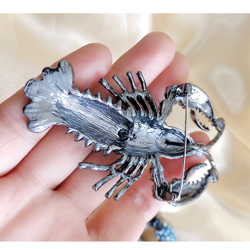 Ghim Cài Áo Hình Tôm Hùm Đính Đá Phong Cách Retro