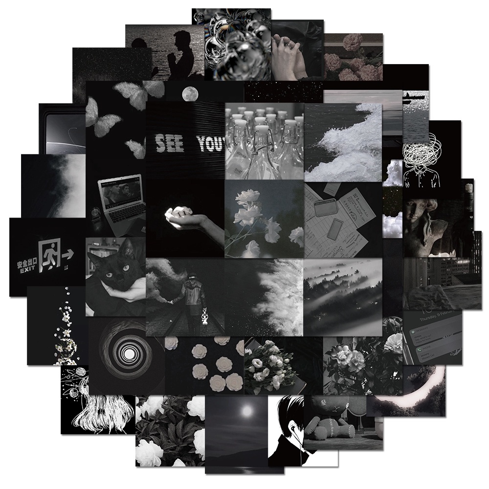 Set 54 miếng dán trang trí laptop chống nước hình phong cảnh màu trắng đen