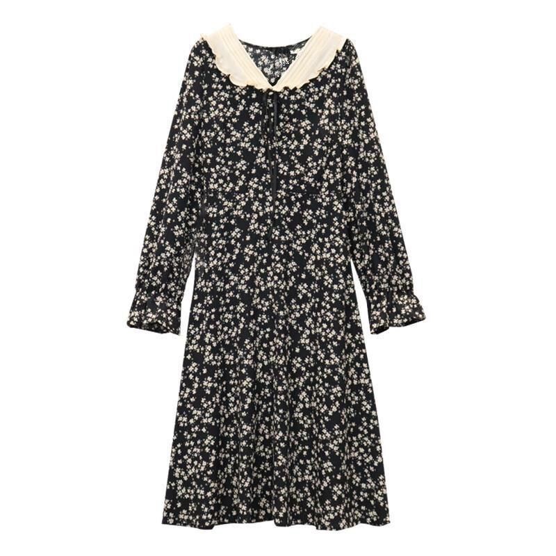 Đầm chữ a tay dài IELGY in họa tiết hoa phong cách vintage thời trang dành cho nữ